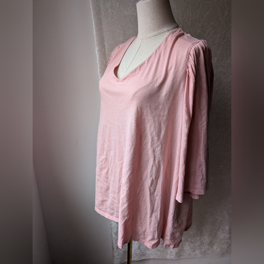 J Jill Baby Pink Cotton 3/4 Sleeve Puff Sleeve Soft 2x - Picture 2 of 5